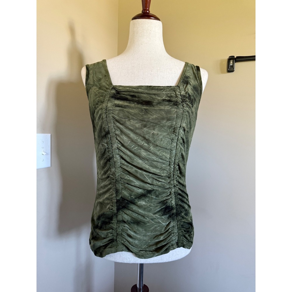 Sami & Jo Olive Green Ruched Square Neck Sleeveless Top M‎